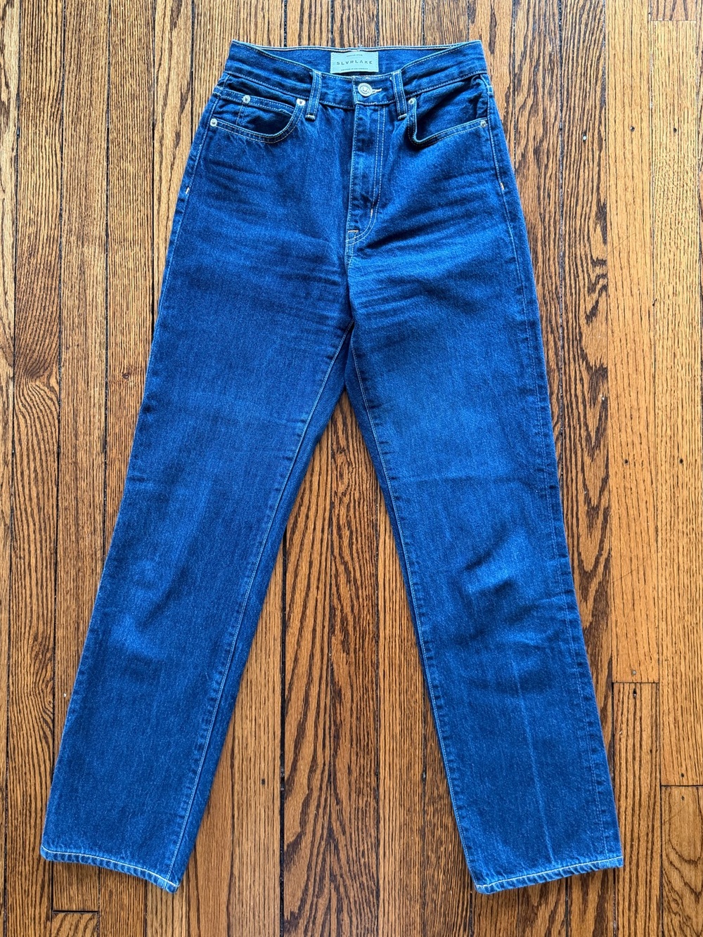 SLVRLAKE London High Rise Straight Jeans Dark Indigo 100% Cotton Size 24